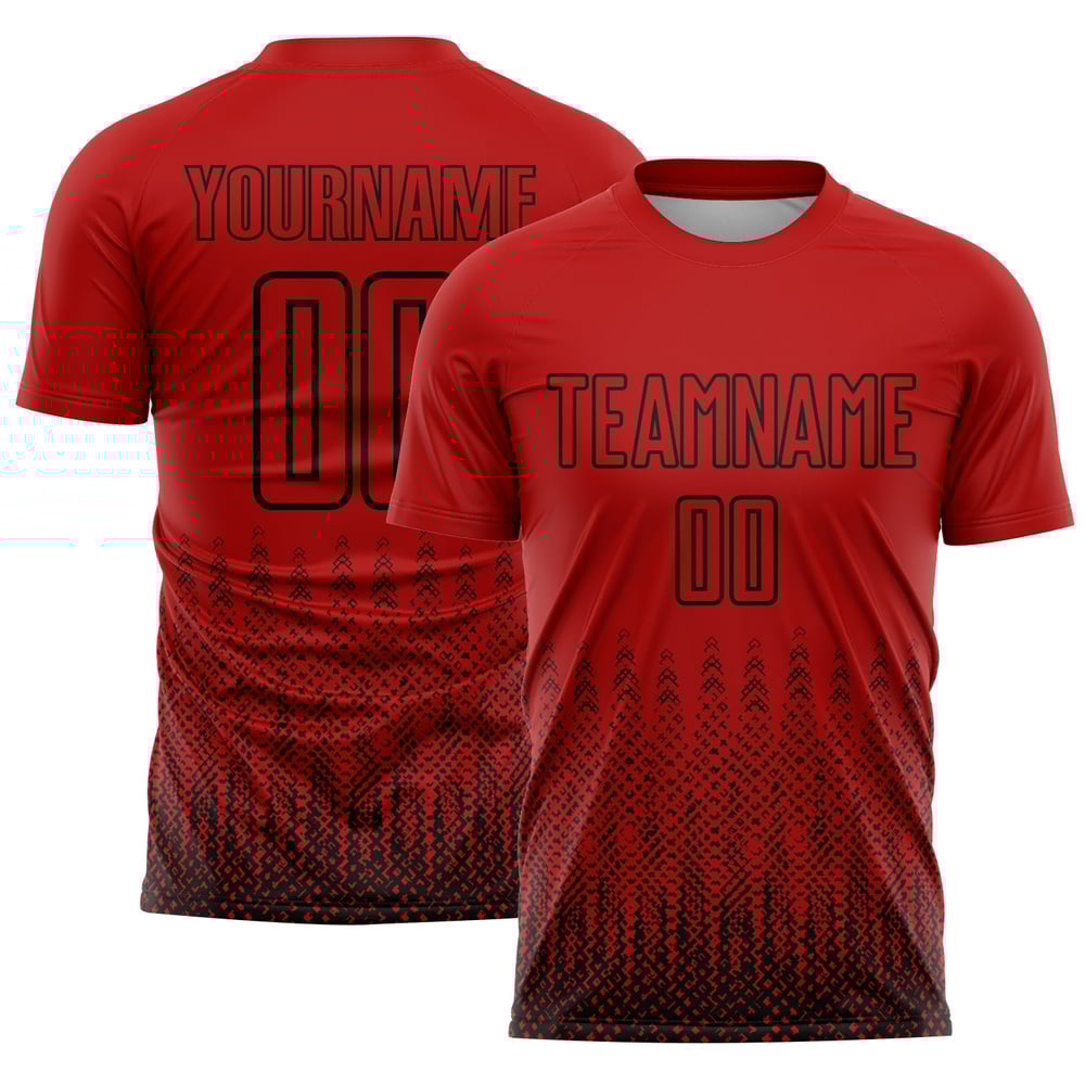 Benutzerdefinierte schwarze Trikots rot Sublimation Uniform geometrische Fußballform