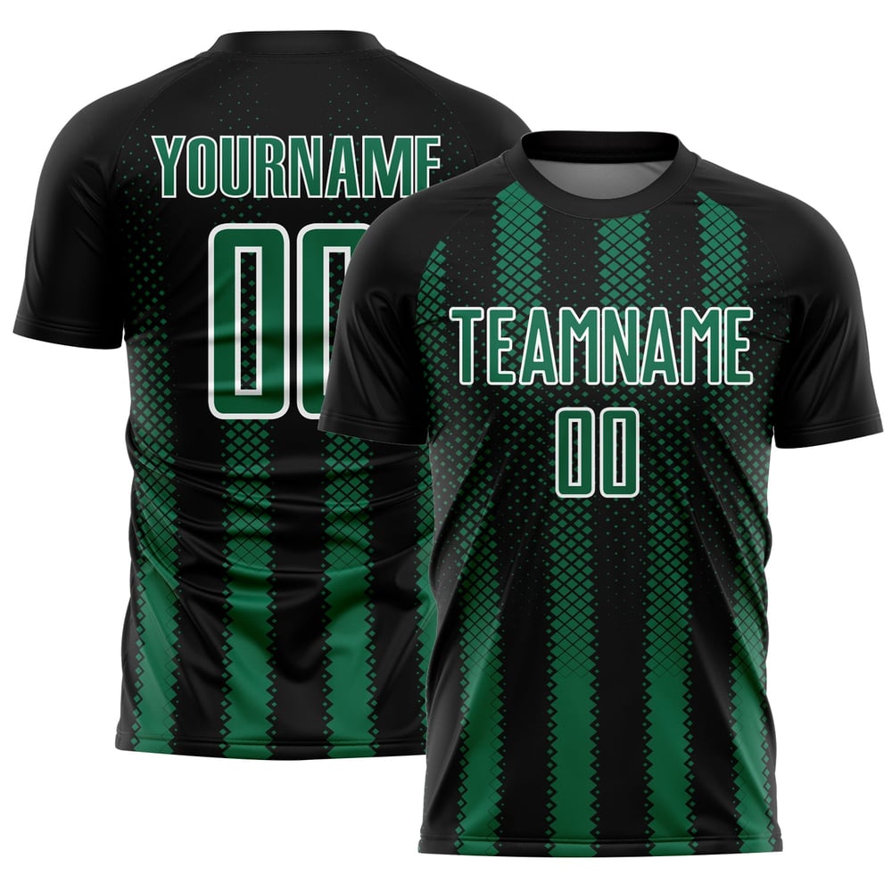 Form Grün-Weiß Sublimation Schwarz Custom Uniform Kelly Fußball Jersey Geometrisch