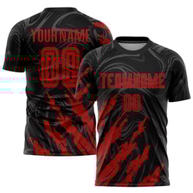 Schwarzes Trikot Fußball Sublimation Uniform Rot Custom