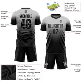 Custom Soccer Black Fashion Sublimation Fade Jersey Uniform Gray
