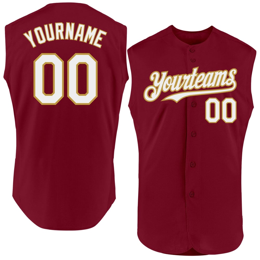 Crimson Baseball Authentic Custom Sleeveless Jersey Gold White-Old