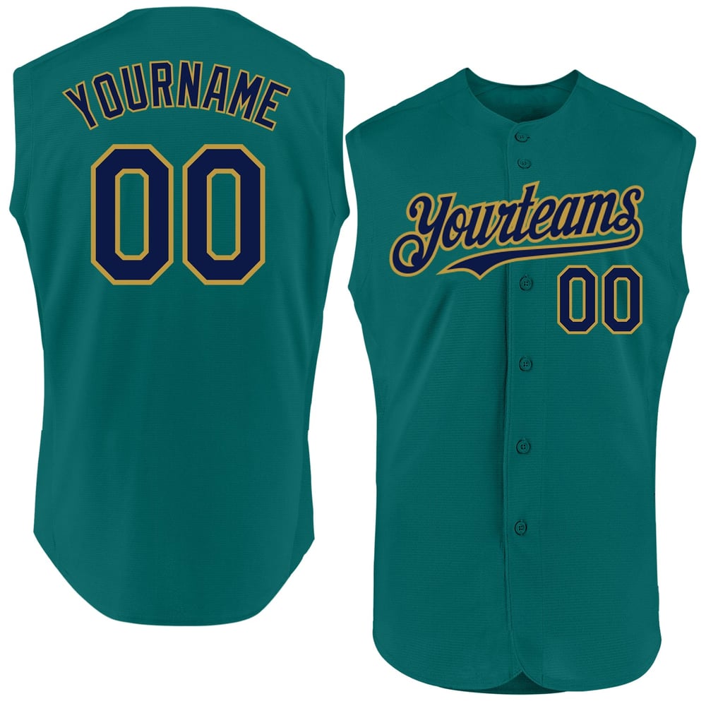Sleeveless Navy-Old Custom Gold Authentic Teal Jersey Baseball