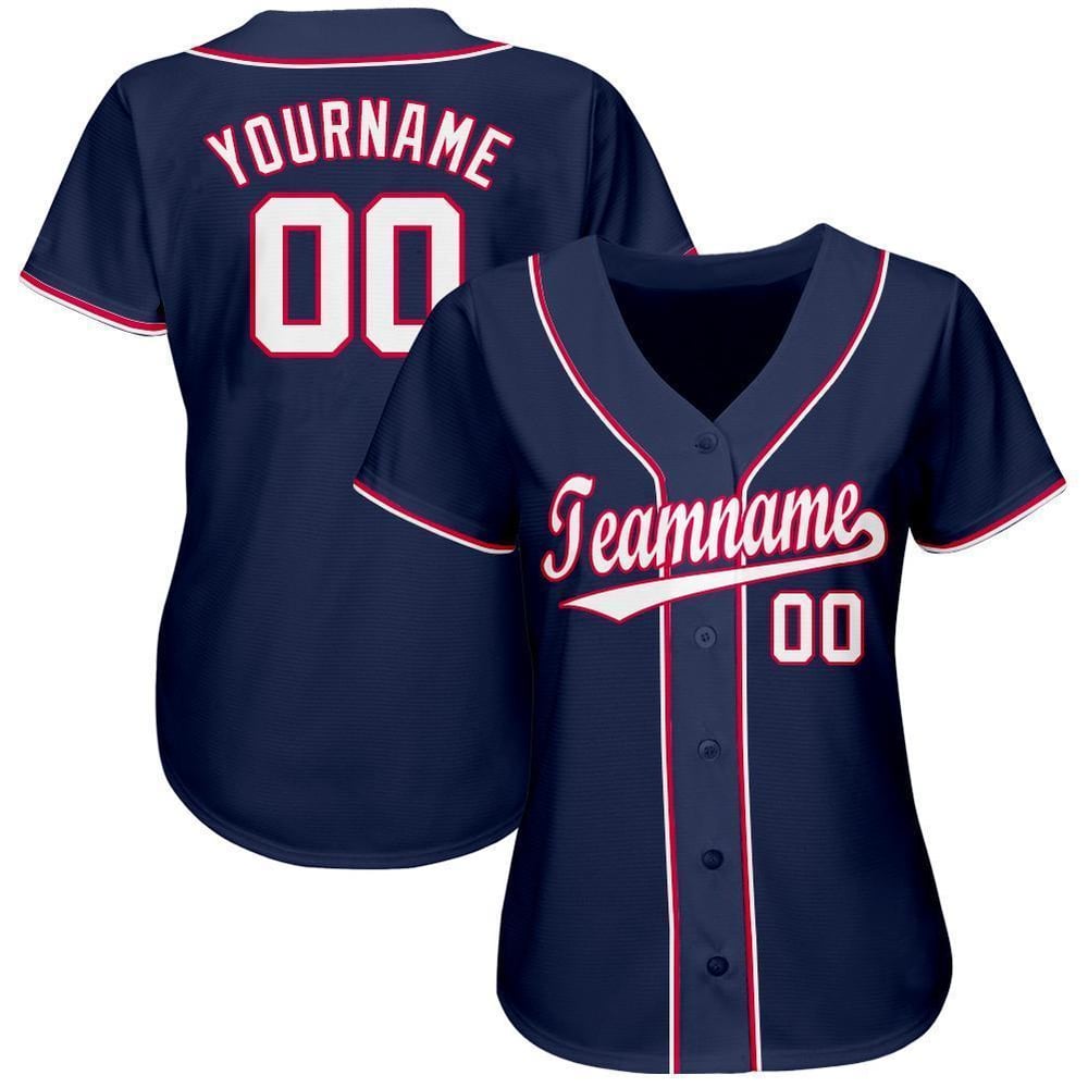 Maglia da baseball personalizzata blu navy bianco-rossa