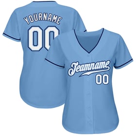 Camiseta de béisbol azul personalizada en blanco claro y azul marino auténtica