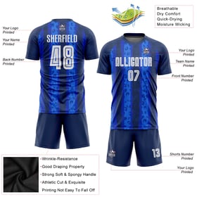 Navy White-Royal Custom Soccer Sublimation Uniform Away Jersey