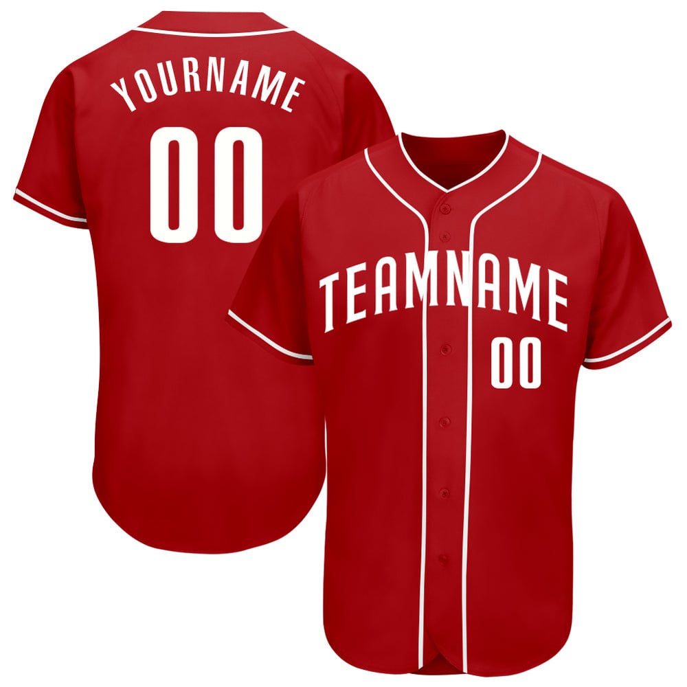 Maglia da baseball rossa personalizzata, bianca, autentica