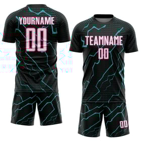 Maglia sportiva personalizzata con stampa sublimatica rosa acqua nera Lightning Soccer White