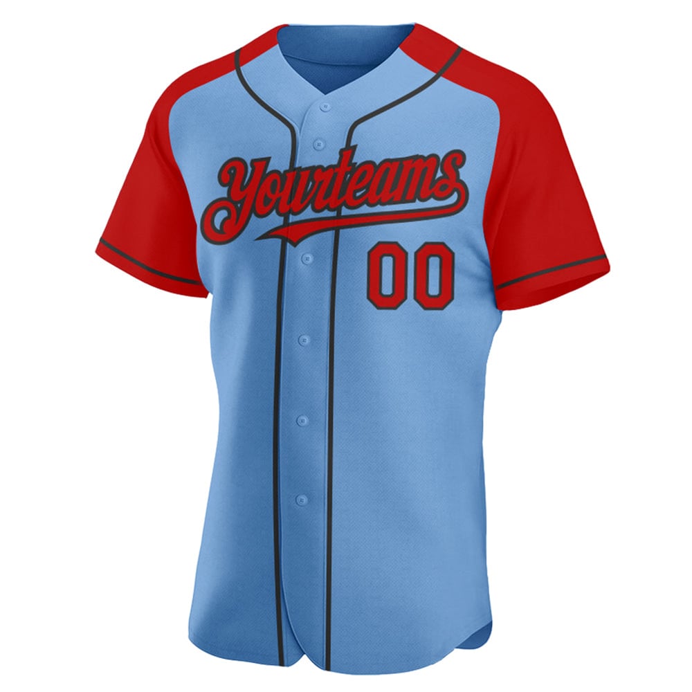 Light Raglan Custom Blue Sleeves Authentic Baseball Red-Black Jersey