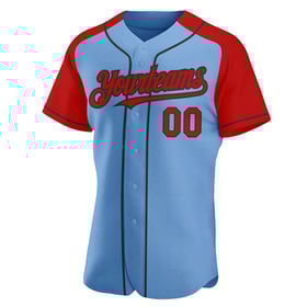 Light Raglan Custom Blue Sleeves Authentic Baseball Red-Black Jersey