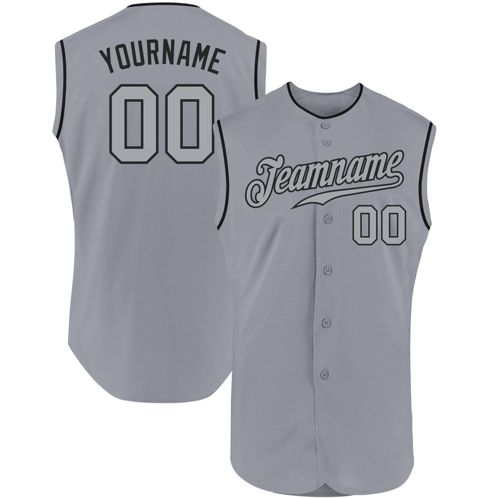 Custom Gray-Black Gray Baseball Authentic Sleeveless Jersey