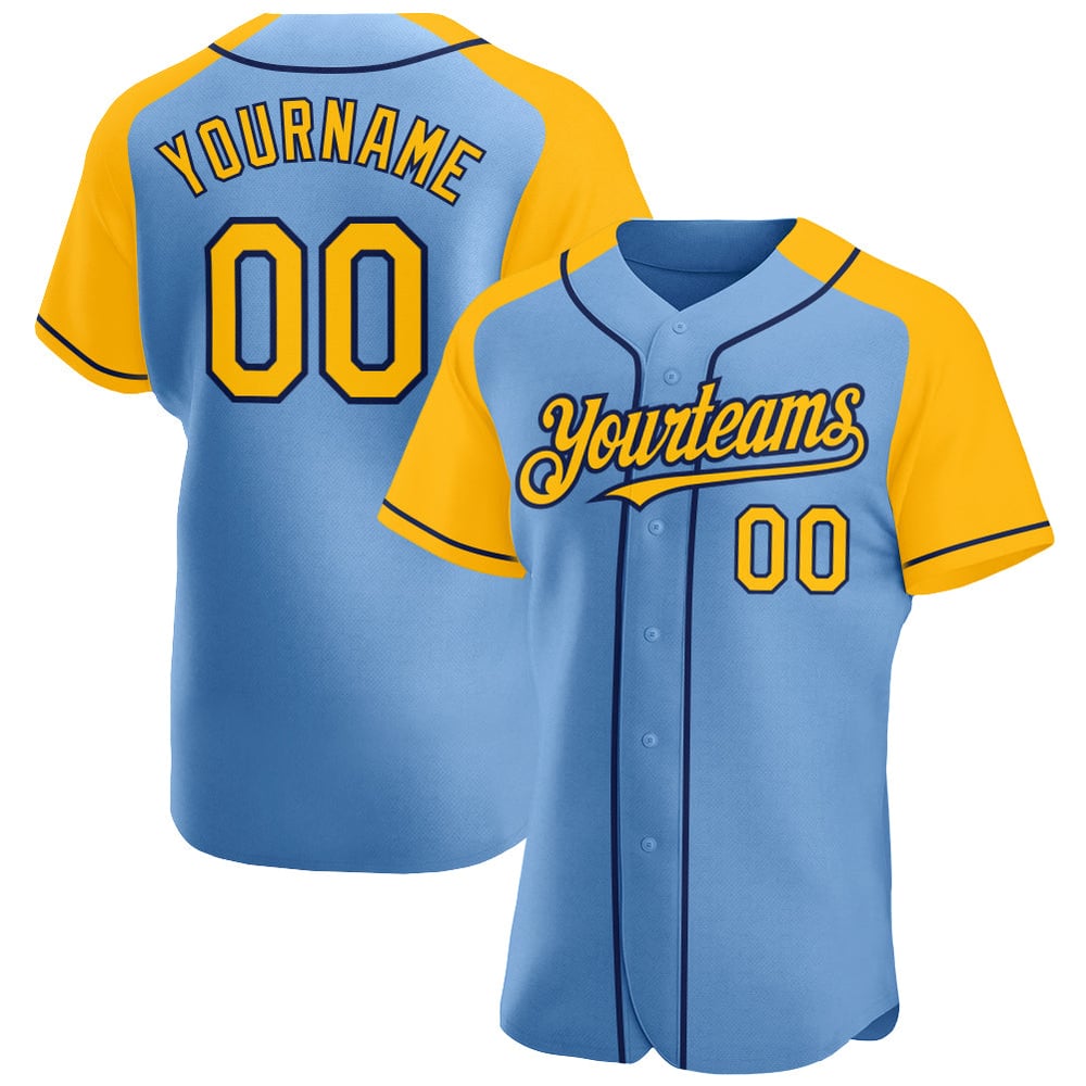 Blue Jersey Gold-Navy Baseball Authentic Raglan Sleeves Custom Light