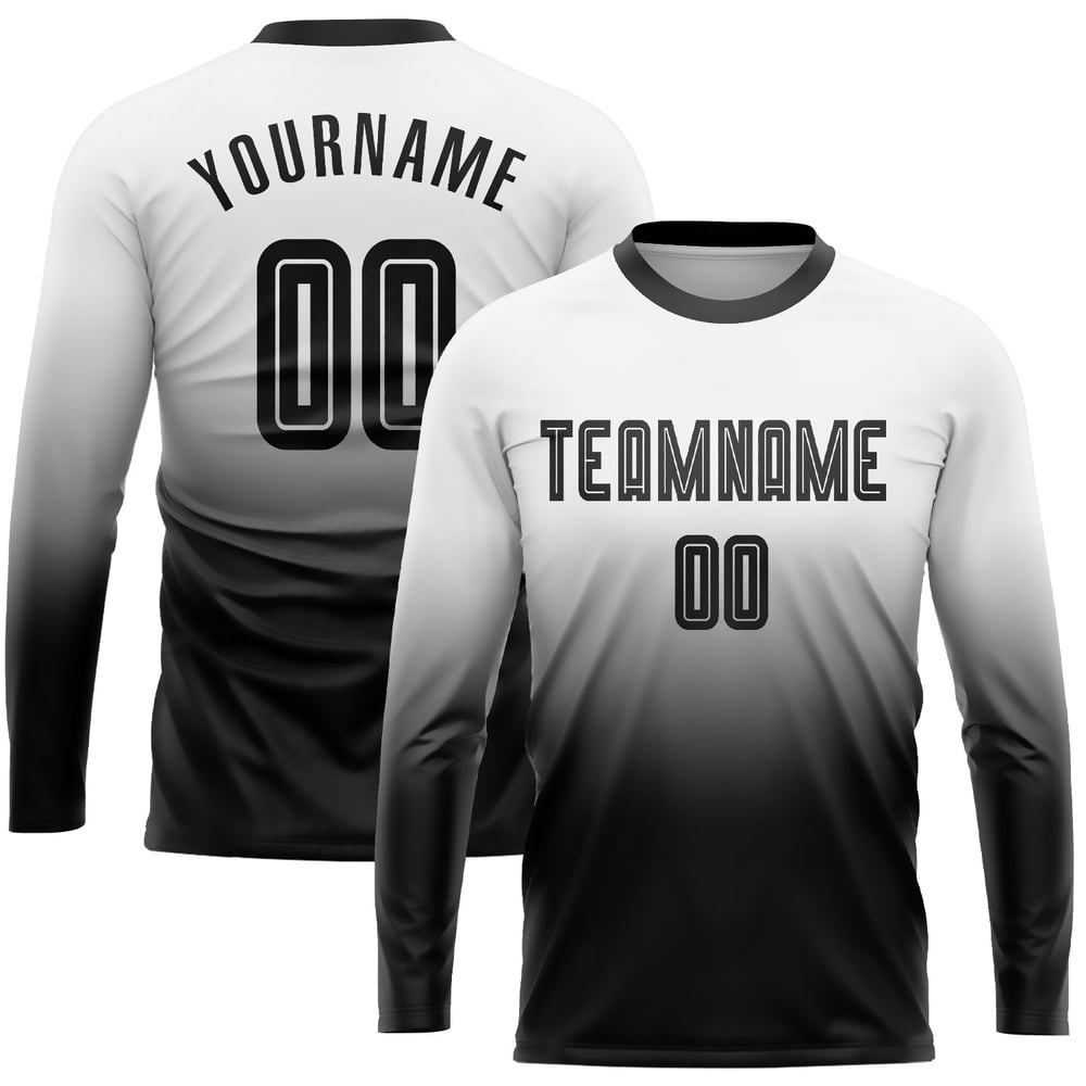 Fashion Sublimation Jersey Uniform Fade Black Sleeve Soccer Custom Long White