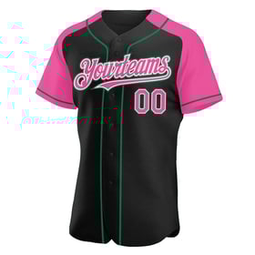 Pink-Kelly Raglan Sleeves Baseball Jersey Custom Green Black Authentic