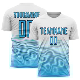 Sublimering Anpassad Linje Blå-Svart Uniform Fotboll Vit Himmelsfärgad Tröja Gradient