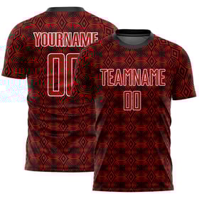 Red Uniform Jersey Custom Soccer Black-White Shapes Sublimation Geometric