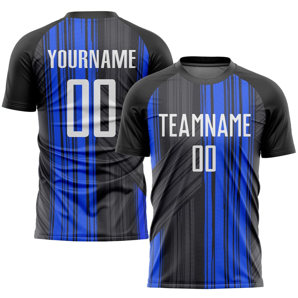 White-Royal Black Sublimation Jersey Soccer Custom Uniform