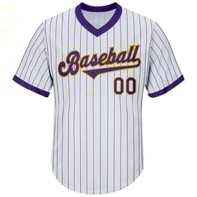 Maglia autentica personalizzata da baseball retrò bianca a righe viola-oro a coste viola