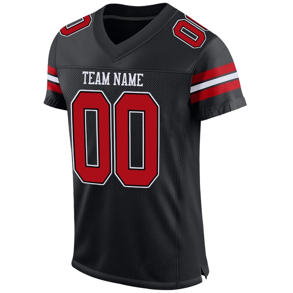 Black Football Jersey Red-White Custom Mesh Authentic