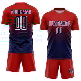 Maillot de football personnalisé à sublimation rouge, bleu marine et blanc