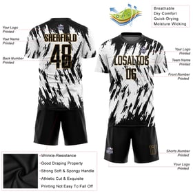 White Black-Old Soccer Uniform Jersey Sublimation Gold Custom