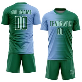 Camiseta personalizada de fútbol Kelly Line, color verde claro degradado, sublimación, azul y blanco