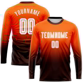 Camiseta de fútbol de manga larga con sublimación desteñida, uniforme personalizado naranja de moda, blanco y marrón
