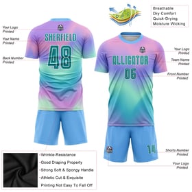 Teal-White Custom Jersey Tie Soccer Uniform Dye Sublimation