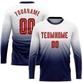 Red-Navy Fade Uniform Sleeve Fashion White Soccer Long Sublimation Jersey Custom