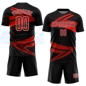 Camiseta de fútbol personalizada con sublimación en rojo, blanco y negro