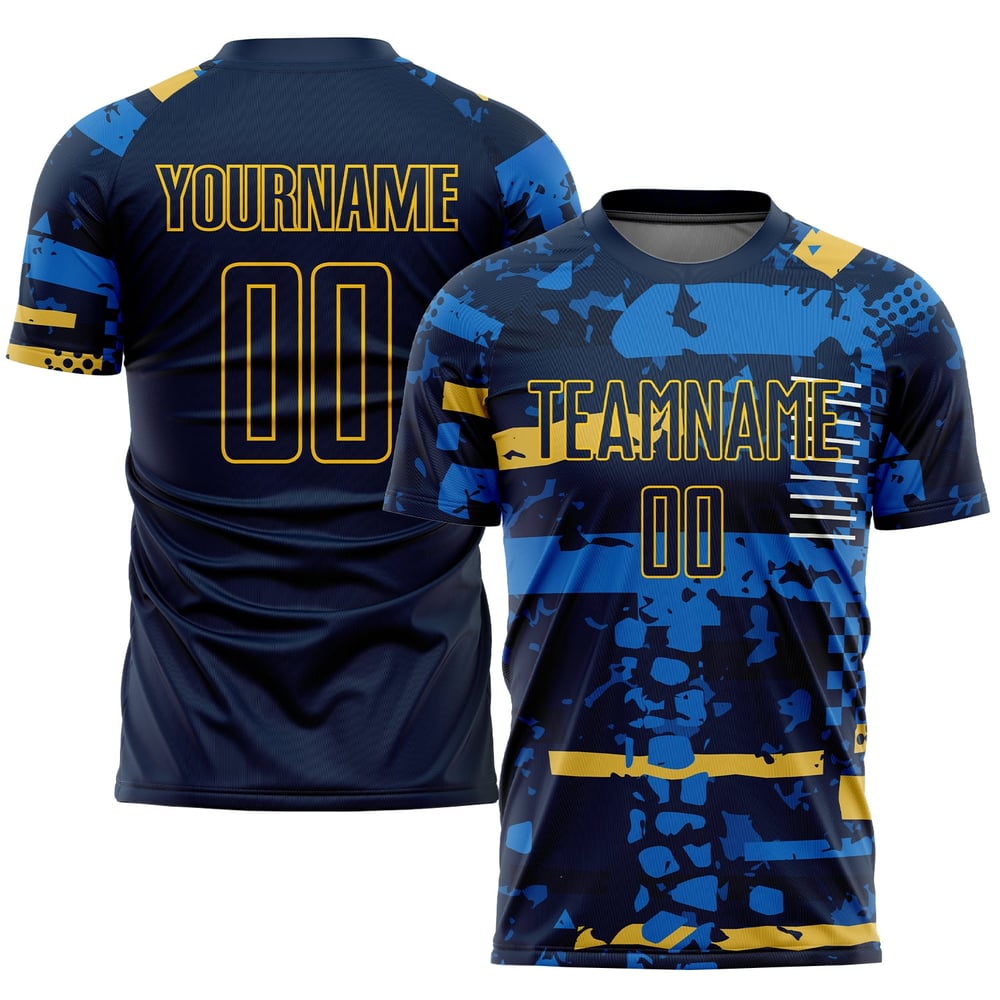 Navy Soccer Uniform Jersey Navy-Gold Sublimation Custom