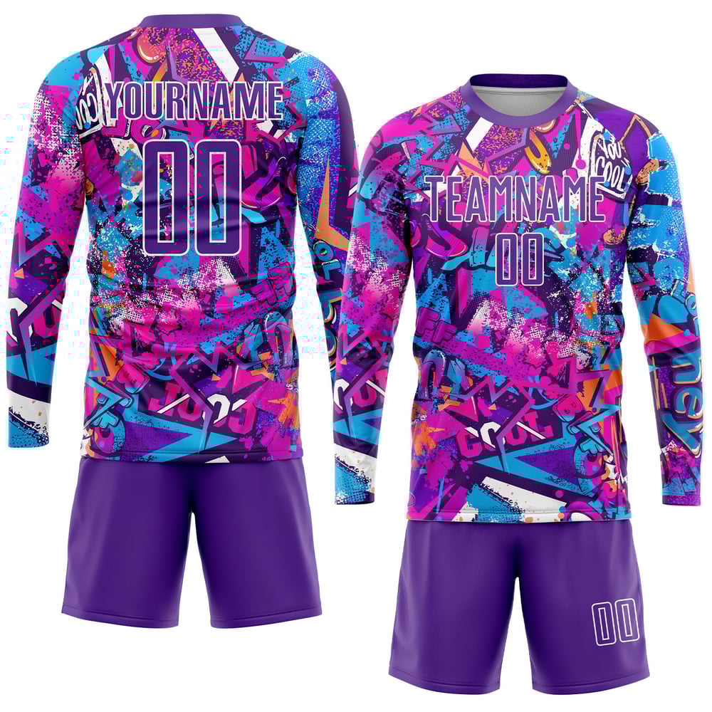 Soccer Pattern Sublimation Custom Uniform Graffiti Purple-White Jersey