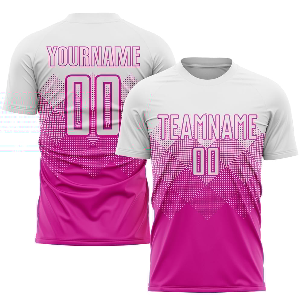 Maglia da calcio personalizzata rosa scuro bianca con stampa a sublimazione
