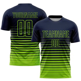 Maillot de football personnalisé à rayures vert fluo bleu marine, imprimé par sublimation