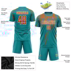 Soccer Orange-White Sublimation Uniform Jersey Custom Teal