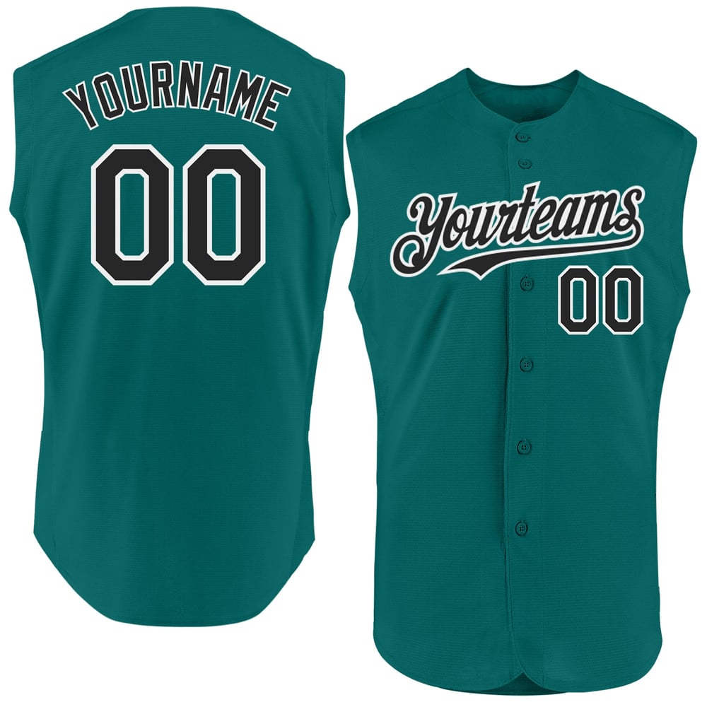 Baseball Jersey Sleeveless Teal Authentic Custom Black-White