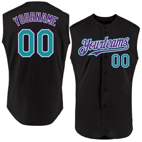 Custom Baseball Sleeveless Authentic Jersey Teal-Purple Black