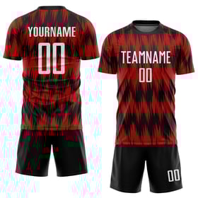 Camiseta de fútbol personalizada de sublimación, uniforme rojo, blanco y negro