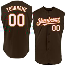 White-Orange Baseball Jersey Sleeveless Custom Authentic Brown