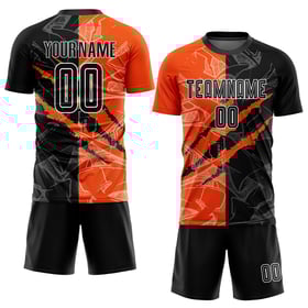 Black-Orange Soccer Scratch Graffiti Custom Uniform Pattern Jersey Sublimation