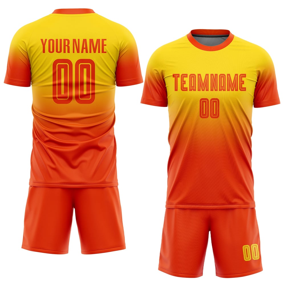 Custom Fashion Soccer Gold Sublimation Orange Uniform Jersey Fade