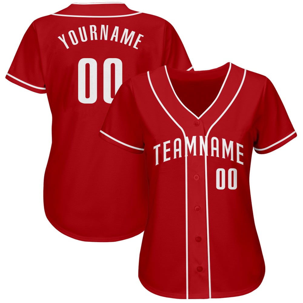 Maglia da baseball rossa personalizzata, bianca, autentica