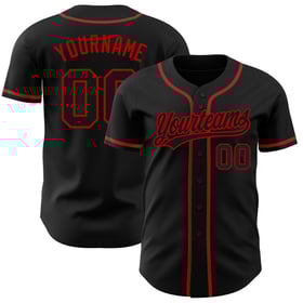 Camiseta de béisbol negra y roja personalizada auténtica negra