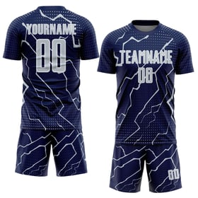 Maglia sportiva personalizzata da calcio Lightning in sublimazione blu navy argento-bianco