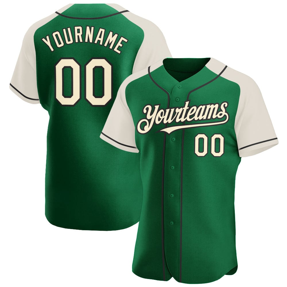 Cream-Black Baseball Authentic Green Raglan Sleeves Custom Jersey Kelly