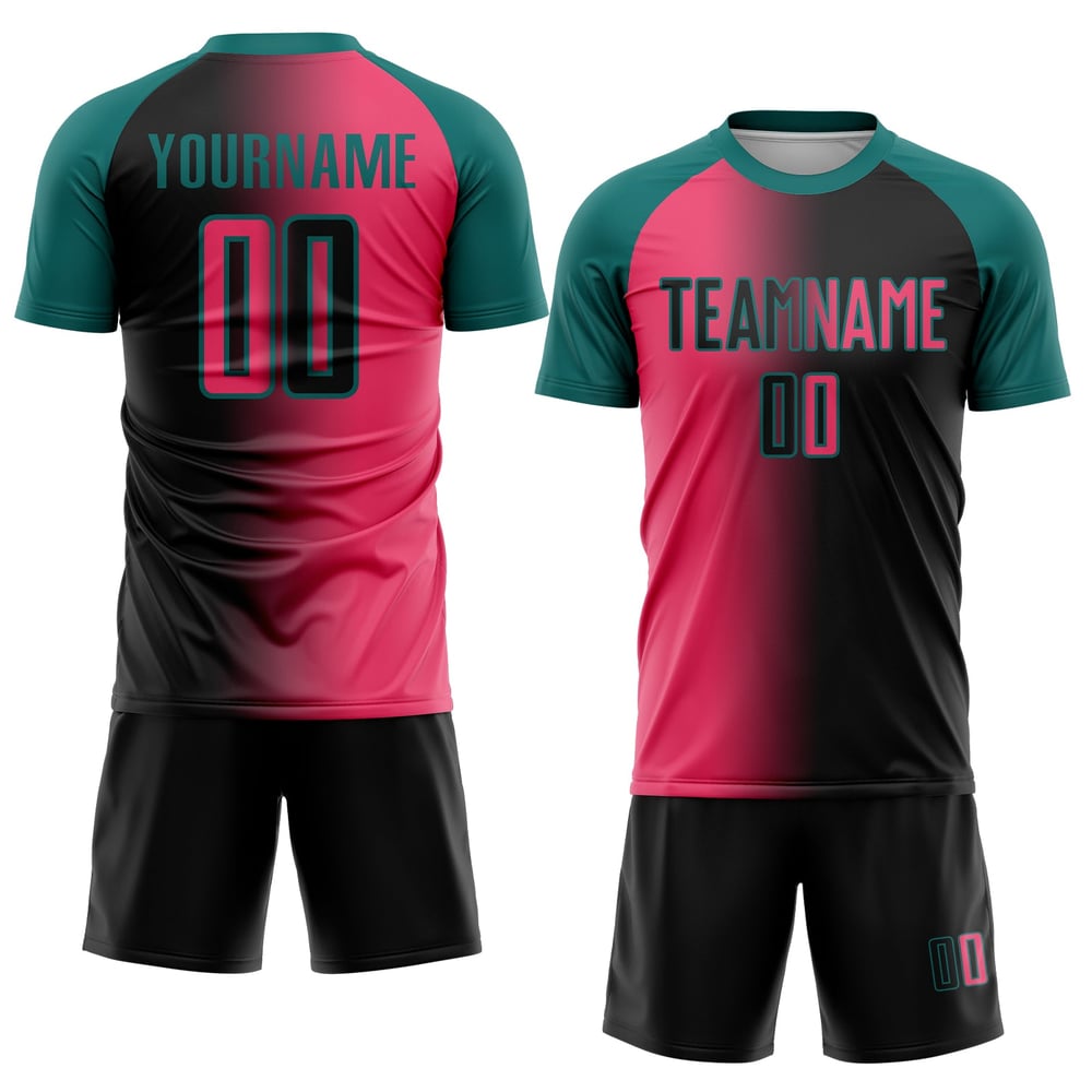 Gradient Fußballuniform Neon Schwarz Pink-Teal Fashion Custom Sublimation Jersey
