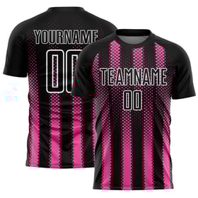 Geometrische benutzerdefinierte Form Schwarz Sublimation Jersey Pink-Weiß Fußballuniform