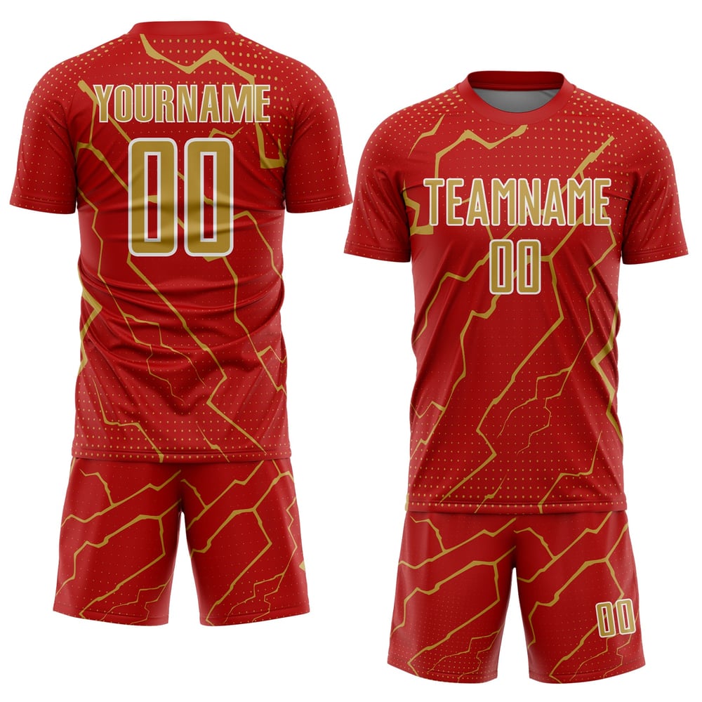 Maglia da calcio personalizzata in oro e bianco con stampa sublimatica Lightning Old Jersey Sports Red