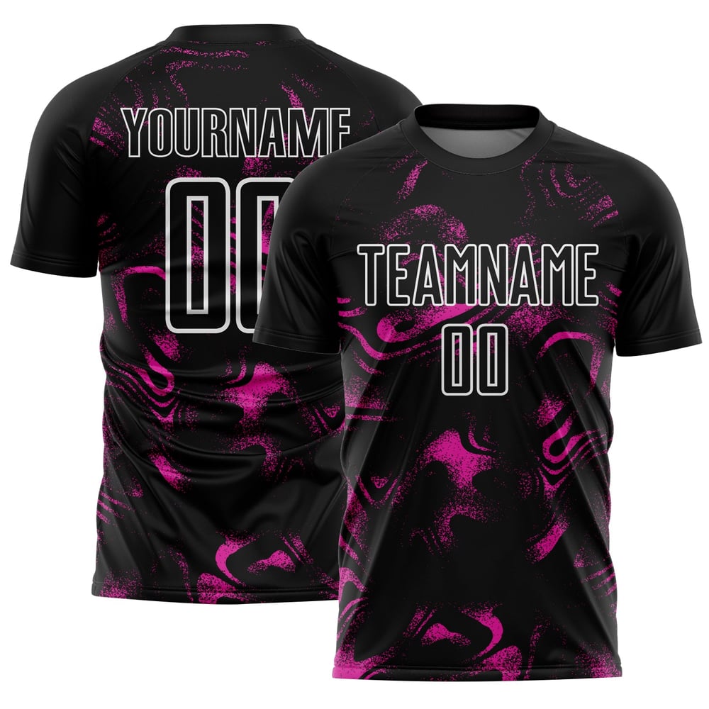 Sublimation Abstrakt Schwarz Pink-Weiß Benutzerdefinierte Uniform Deep Jersey Fußball Flüssigkeit
