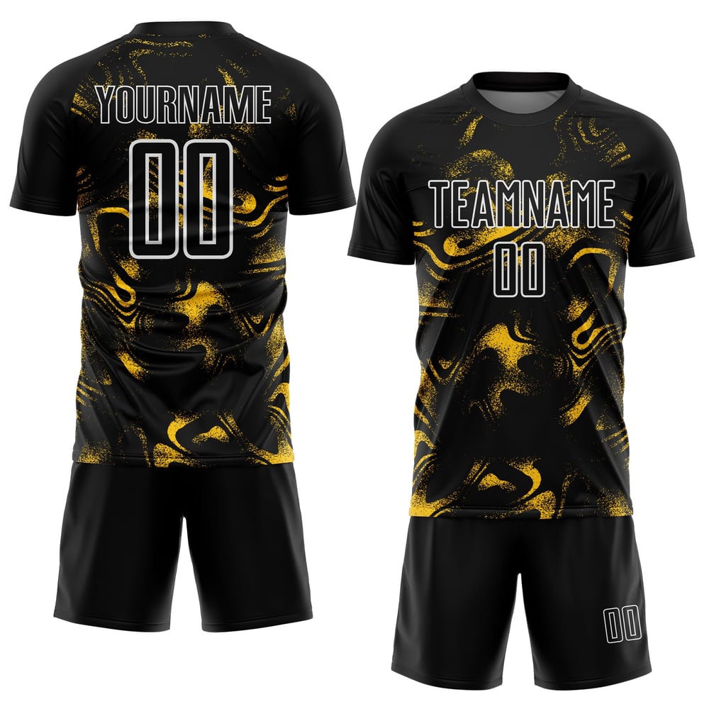 Liquid Abstract Gelb-Weiß Sublimation Uniform Fußballtrikot Custom Schwarz