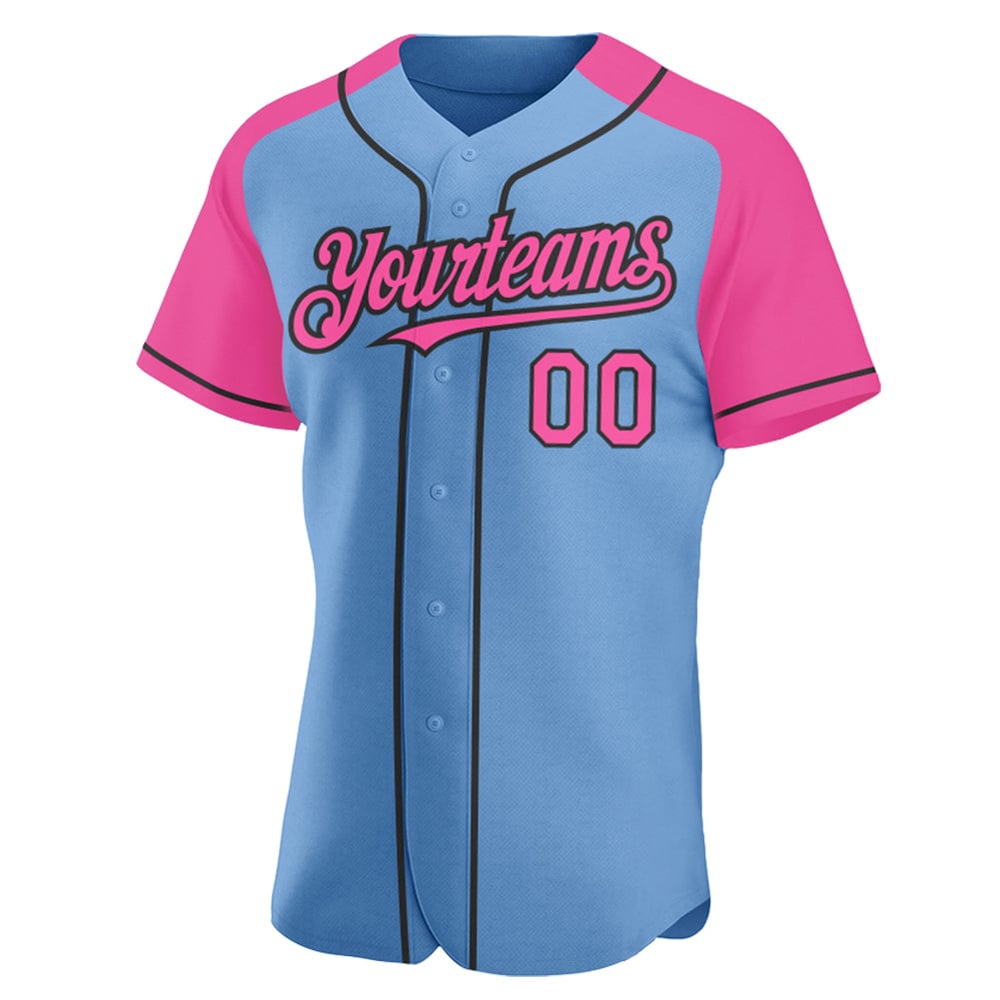 Sleeves Jersey Light Blue Pink-Black Custom Baseball Authentic Raglan